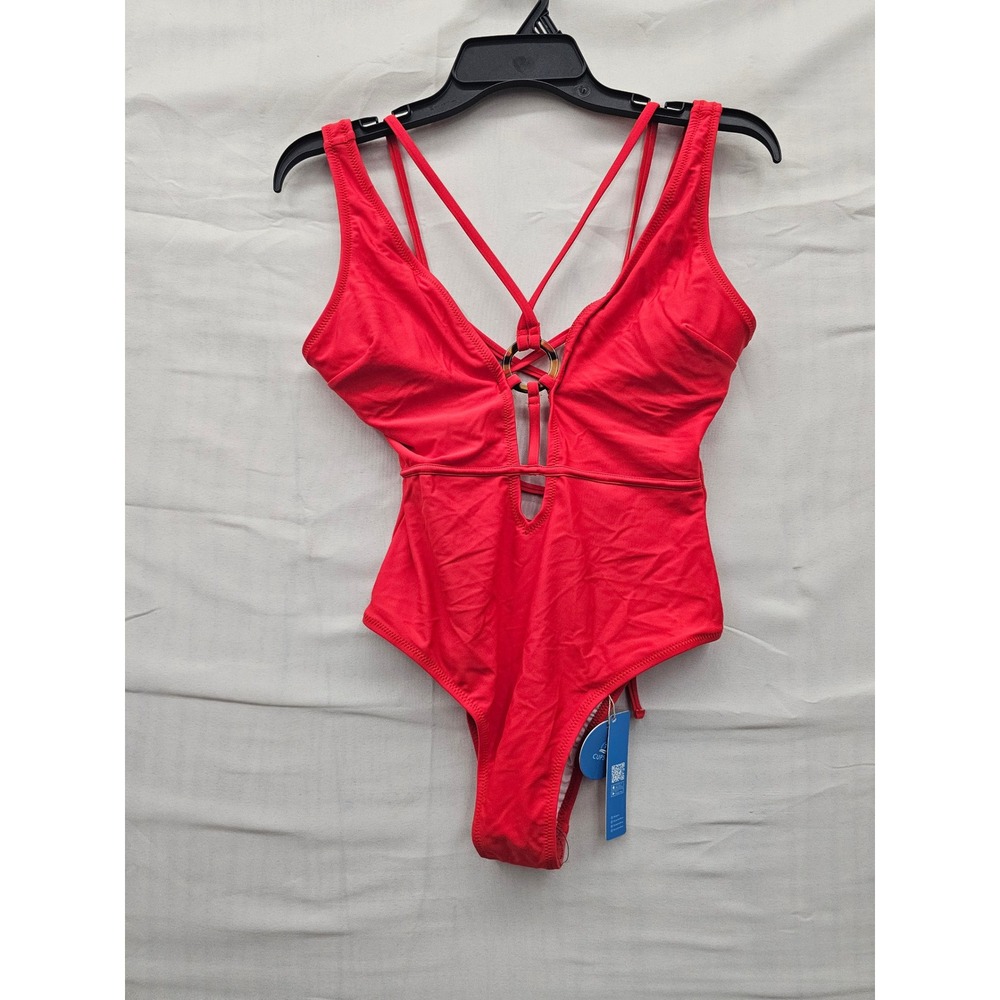Cupshe Womens Strappy One Piece Swimsuit‎ Red Nylon Blend Size S